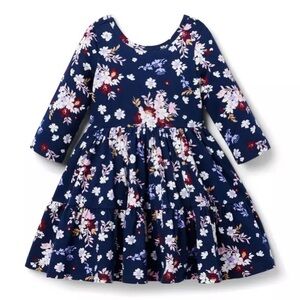 Brand New Janie & Jack Toddler Girl Blue Floral 3/4 Sleeve Dress, Size 3, NWT